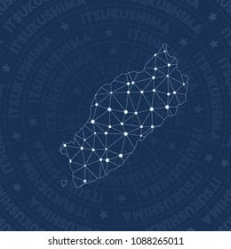 Itsukushima network style island map. Surprising space style, modern design for infographics or presentation.