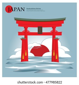 Itsukushima Shrine Japan Landmark and Travel Attractions Vector Illustration