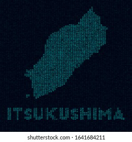 Itsukushima tech map. Island symbol in digital style. Cyber map of Itsukushima with island name. Trendy vector illustration.