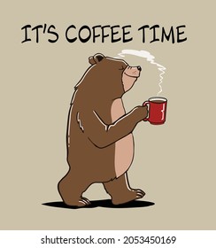 Es hora de café. El oso dulce va a beber con su café. Vector