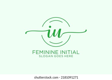 IU beauty monogram and elegant logo design handwriting logo of initial signature, wedding, fashion, floral and botanical with creative template.