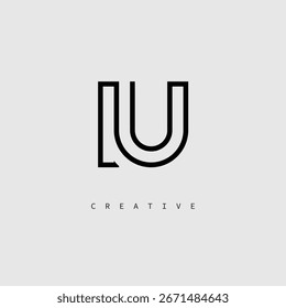 IU Creative Letter Logo – Minimal Line Monogram in Black Outline for Modern Branding Identity Design.