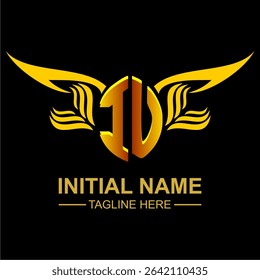 IU Golden Wing Emblem Logo with elegant gold wings, sleek and modern design. Ideal for branding, creative projects, luxury businesses, or artistic ventures.