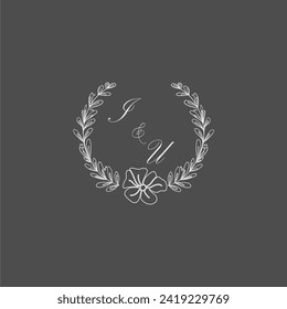 IU initial monogram wedding with creative leaf