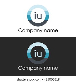 IU letter a circle shape icon logo white blue