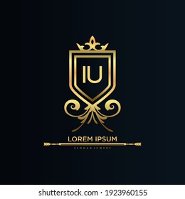 IU Letter Initial with Royal Template.elegant with crown logo vector, Creative Lettering Logo Vector Illustration.