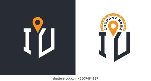 IU Location Logo Bundle (Pacote de logotipos de localização IU). Letra IU Logo Ícones duplos vetoriais para recrutamento e navegação