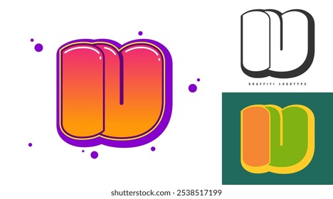 IU logo design for festival or party. Initial letter i and u in graffiti style. Creative modern lettering company name of font typography. Kids trendy logotype or identity. Vector illustration.