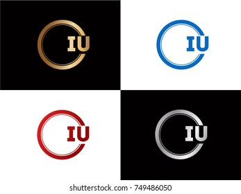 IU Logo. Letter Design Vector with Red and Black Gold Silver Colors