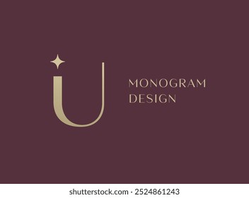 Design de ícone de logotipo de letra IU ou UI. Monograma de iniciais de luxo estilo clássico.