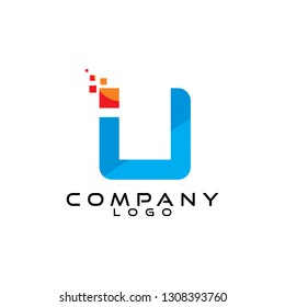 iu, ui letter tech, ict and it logo design vector