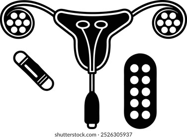 Iud implante e pílulas anticoncepcional cuidado vetor arte