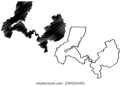 Iuna municipio (estado de Espírito Santo, municipios del Brasil, República Federativa del Brasil) cartografía ilustración vectorial, dibujo de garabatos mapa de Iúna