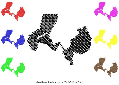 Iuna municipio (estado de Espírito Santo, Municipios de Brasil, República Federativa de Brasil) mapa Ilustración vectorial, dibujo a mano alzada Iúna mapa