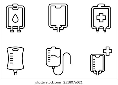 IV Bag Infusion Medical Symbolsatz, Vektorgrafik auf weißem Hintergrund