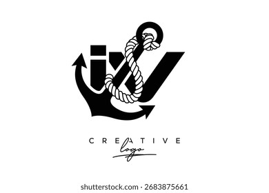 IV Creativo Monograma Latter Logo con Ancla y Cuerda de Diseño
