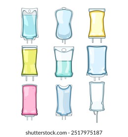 iv drip bag set cartoon. therapy saline, hydration medical, patient treatment iv drip bag sign. isolated symbol vector illustration