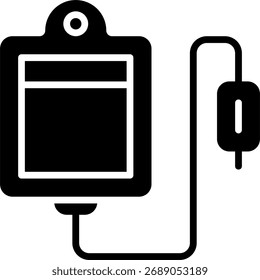 Projeto de vetor de gotejamento IV, tratamento hospitalar e conceito de fluidoterapia, assistência médica e ilustração de recuperação do paciente. Ícone de Glifo