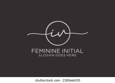 IV logotipo de escritura a mano con el logotipo del vector de plantilla de círculo de la firma inicial, boda, moda, floral y botánica con plantilla creativa.