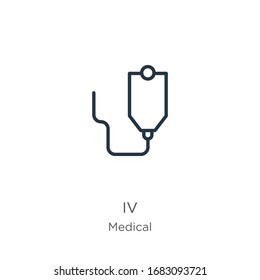 Iv icon. Thin linear iv outline icon isolated on white background from medical collection. Line vector sign, symbol for web and mobile