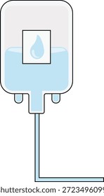 ILUSTRACIÓN VECTORIAL de bolsa de infusión intravenosa con líquido azul claro y símbolo de gotita