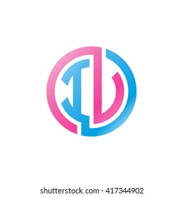IV initial letters looping linked circle logo blue pink