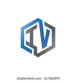 IV initial letters looping linked hexagon logo black gray blue