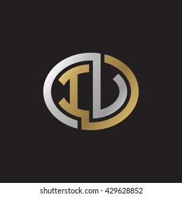 IV initial letters looping linked ellipse elegant logo golden silver black background