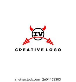 IV initial monogram for fitnes or gym logo with devil style design