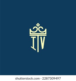 IV initial monogram shield logo design for crown vector image