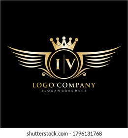 IV Letra inicial con plantilla de logotipo de ala real.