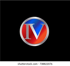 IV Letter logo Design in a circle. Blue and silver colored


