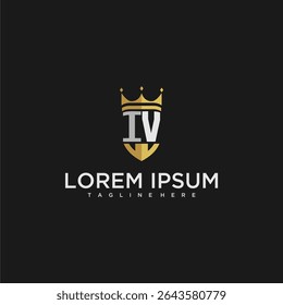 IV monograma de carta de lujo para diseño de logotipo de corona y escudo