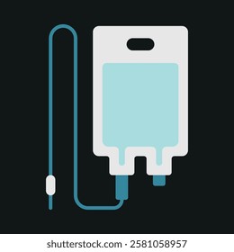 IV medical icon is a clean vector illustration of an intravenous (IV) drip bag with a tube and stand, perfect for healthcare apps, medical websites, and hospital-related visuals.