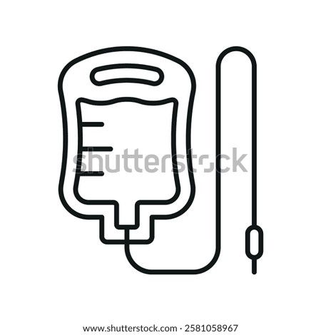 IV medical icon is a clean vector illustration of an intravenous (IV) drip bag with a tube and stand, perfect for healthcare apps, medical websites, and hospital-related visuals.