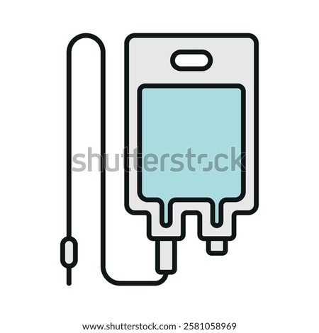 IV medical icon is a clean vector illustration of an intravenous (IV) drip bag with a tube and stand, perfect for healthcare apps, medical websites, and hospital-related visuals.