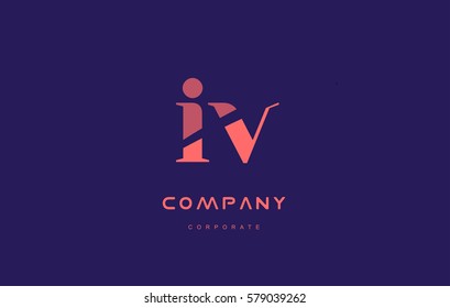iv i v alphabet small letter blue pink creative design vector company logo icon template 