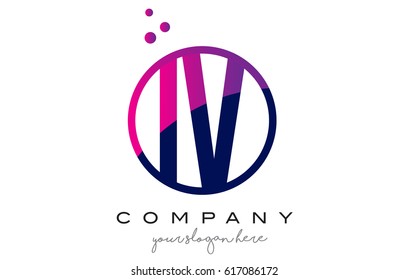 IV I V Circle Letter Logo Design with Purple Magenta Dots Bubbles Vector Illustration