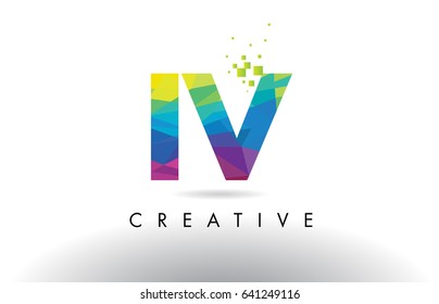 IV I V Colorful Letter Design with Creative Origami Triangles Rainbow Vector.