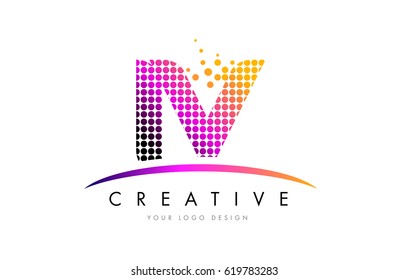 IV I V Dots Letter Logo Design with Magenta Bubble Circles and Swoosh