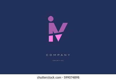 iv i v  pink blue pastel modern abstract alphabet company logo design vector icon template 