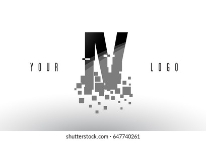 IV I V Pixel Letter Logo with Digital Shattered Black Squares. Creative Letters Vector Illustration.