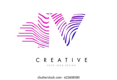 IV I V Zebra Letter Logo Design with Black and White Stripes Vector