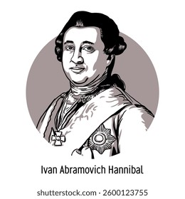 Ivan Abramovich Gannibal is a Russian military leader. He was the great uncle of the famous Russian poet Alexander Pushkin. Hand drawn vector illustration