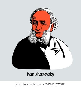 Ivan Aivazovsky es un representante de la pintura rusa, un destacado pintor marino, coleccionista, filántropo. Dibujado a mano ilustración vectorial