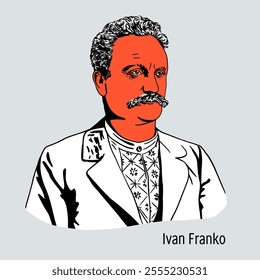 Ivan Franko is a Ukrainian writer, poet, scientist, publicist and revolutionary socialist movement activist in the Kingdom of Galicia and Lodomeria. Hand drawn vector illustration