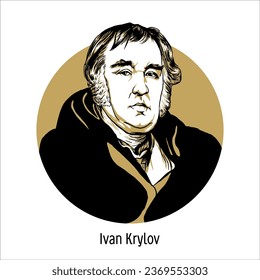 Ivan Krylov - Russian fable writer, publicist, publisher of satirical and educational magazines. Hand-drawn vector illustration.