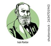 Ivan Pavlov is a Russian and Soviet scientist, physiologist, founder of the science of higher nervous activity, Nobel Prize laureate. Hand drawn vector illustration