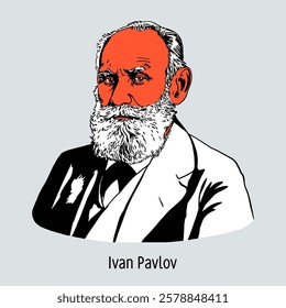 Ivan Pavlov is a Russian and Soviet scientist, physiologist, founder of the science of higher nervous activity, Nobel Prize laureate. Hand drawn vector illustration