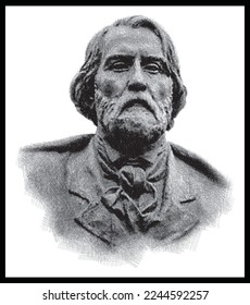 Ivan Sergejewitsch Turgenev porträtiert Büstenbildchen. Russischer Schriftsteller und Dichter. Poster, Wanddekoration, Postkarte, Social Media Banner, Broschüre Cover Design Hintergrund. Vektormuster.